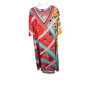 Franco Ferrari Silk Shift Dress Womens Medium Pink Orange Geometric Made  Italy